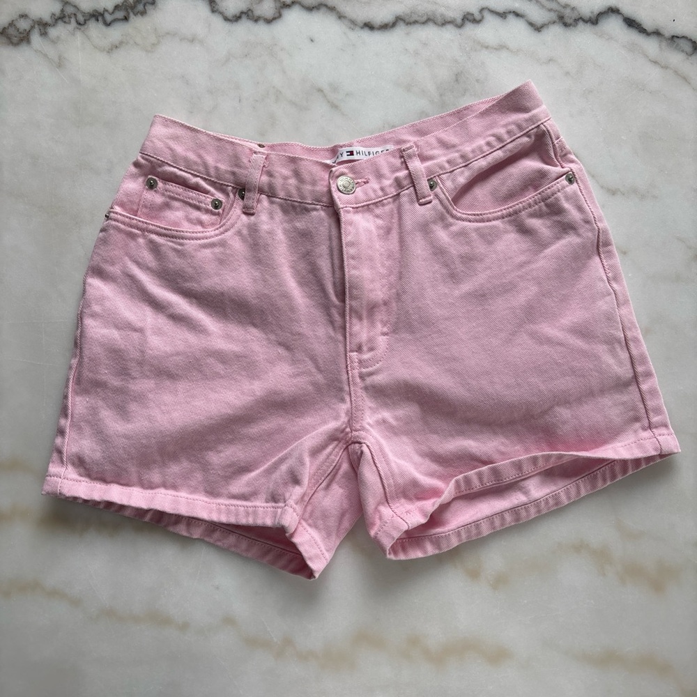 Tommy Hilfiger Vintage 90s Pink Jean Shorts High Rise Rolled Hem Y2K Size 4